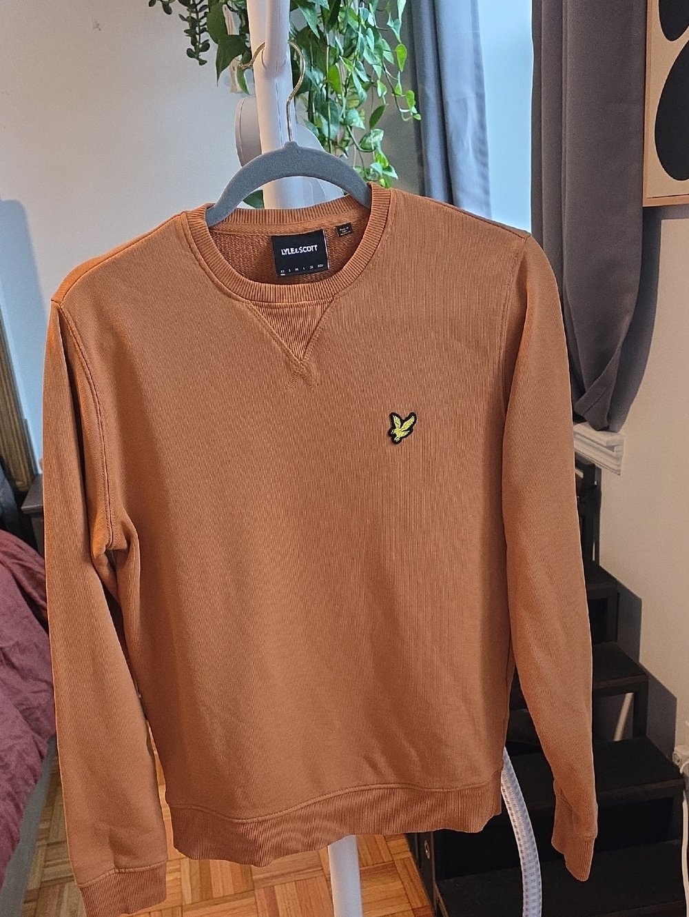 Lyle & Scott Men's Crewneck Sweater - Caramel Brown with Yellow Logo